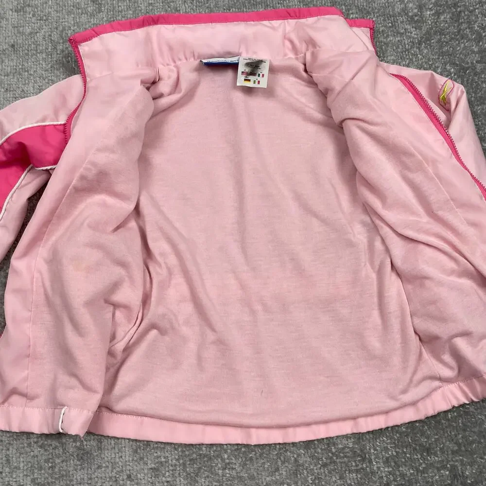 Reebok Toddler Girls Windbreaker Jacket 4T Pink Green Hooded Full Zip Retro y2k